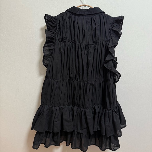 Anthropologie sleeveless ruffle tiered collared black mini shirt dress small NWT - Picture 9 of 12